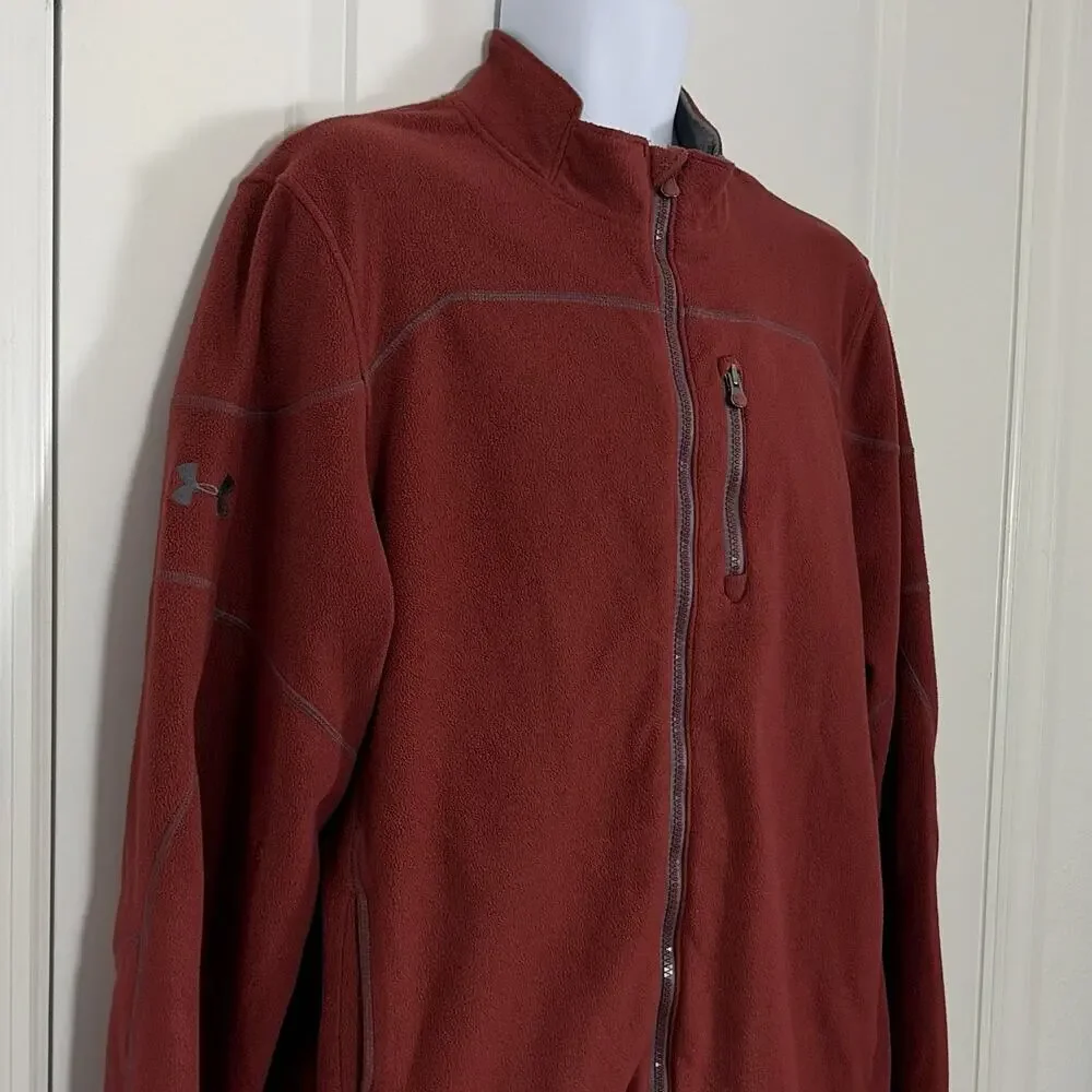 Under Armour Men's XL Red Full-Zip Fleece Track Jacket Stand-Up Collar Pockets